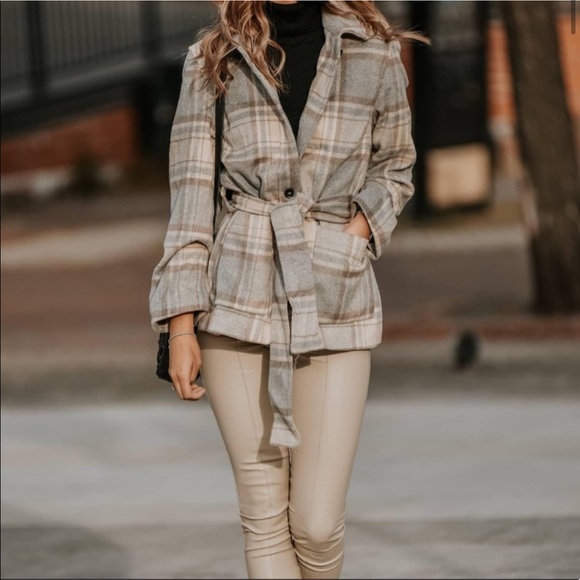 H&M Plaid Tie-Belt Jacket - Picture 2 of 10